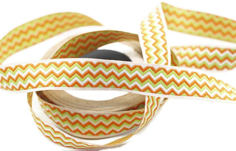 15 mm Green&orange Jacquard ribbon, 0.59inch, striped ribbon, Sewing trim, Jacquard ribbons, ribbon trim, dog collars, costume ribbon, 15689