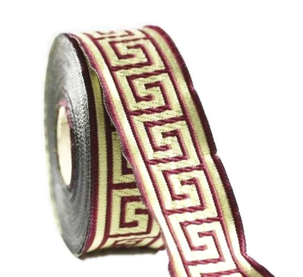 16 mm Gold&claret red Jacquard ribbons 0.62 inches, square Style Jacquard trim, Sewing ribbons, woven ribbons, collars supply, 16062