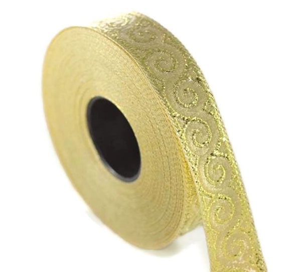 16 mm Gold Jacquard ribbons (0.62 inches, Snail Style Jacquard trim, Sewing, Jacquard ribbons, Trim, woven ribbons, dog collars