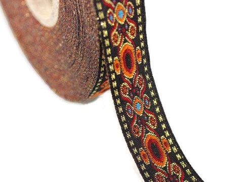 16 mm Orange  Jacquard trims (0.62 inches,  medieval embroidered trim, medieval  ribbon, woven ribbon, woven jacquard, sewing trim