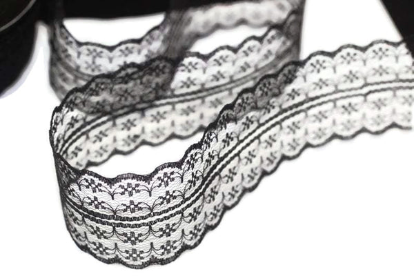 45 mm Black Lace trim, Seam(1.77 inches) Binding hem tape chantilly lace trim for bridal, baby, lingerie, hair accessories