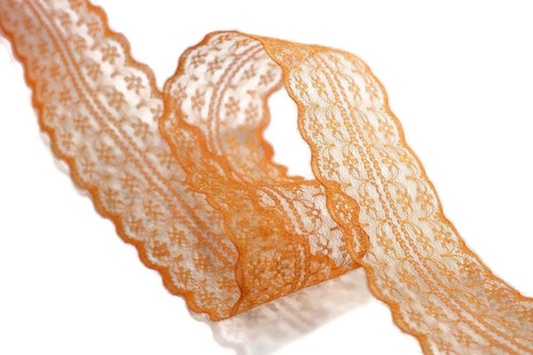 45 mm Orange Lace trim, Seam(1.77 inches) Binding hem tape chantilly lace trim for bridal, baby, lingerie, hair accessories