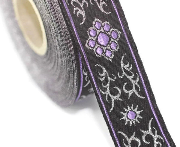 22 mm Cat Paw  Lilac jacquard ribbons (0.86 inches, native american embroidered trim, woven trim, woven jacquards, woven border, 22806