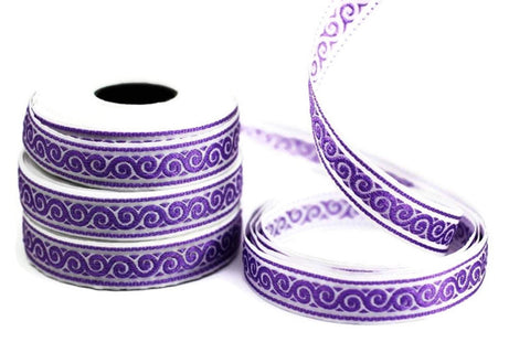 16 mm Purple snail emboried Jacquard ribbons (0.62 inches), Decorative Craft Ribbon, Sewing, embroidered ribbon, Trim, woven ribbons