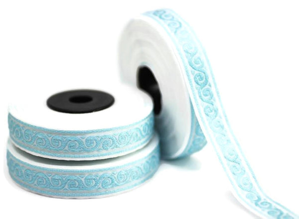 16 mm Blue snail emboried Jacquard ribbons (0.62 inches), Decorative Craft Ribbon, Sewing, ribbon trim, woven ribbons