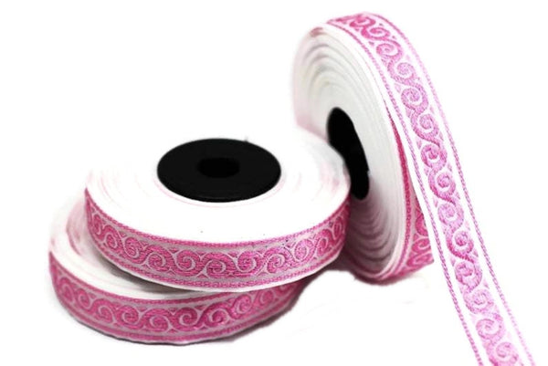16 mm Pink snail emboried Jacquard ribbon (0.62 inches), Decorative Craft Ribbon, Sewing, Jacquard ribbon, Trim, woven ribbons
