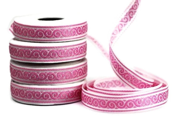 16 mm Pink snail emboried Jacquard ribbon (0.62 inches), Decorative Craft Ribbon, Sewing, Jacquard ribbon, Trim, woven ribbons