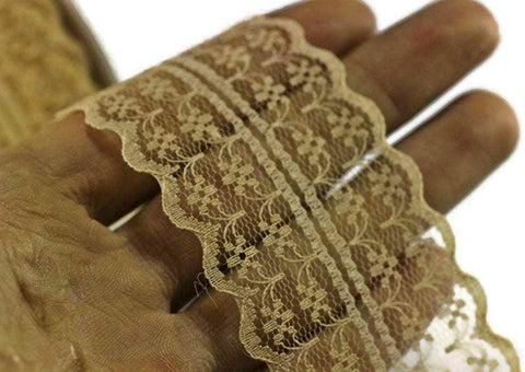 45 mm Light Brown Lace trim, Seam(1.77 inches) Binding hem tape chantilly lace trim for bridal, baby, lingerie, hair accessories