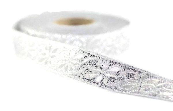 16 mm Silver Floral Jacquard trim (0.62 inches), Decorative Craft Ribbon, Sewing, Jacquard ribbon, Trim, woven ribbons