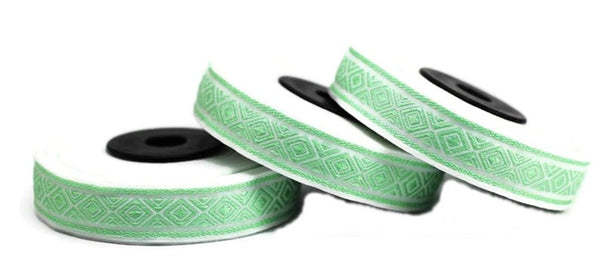 15 mm Light Green mosaic emboried Jacquard ribbon (0.59 inches), Decorative Craft Ribbon, Sewing, Jacquard ribbon, Trim, ribbons, 15111