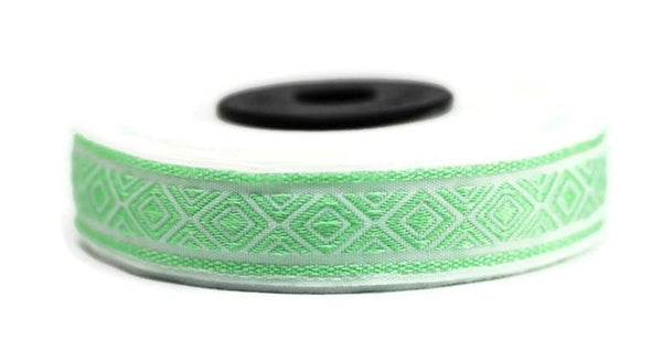 15 mm Light Green mosaic emboried Jacquard ribbon (0.59 inches), Decorative Craft Ribbon, Sewing, Jacquard ribbon, Trim, ribbons, 15111
