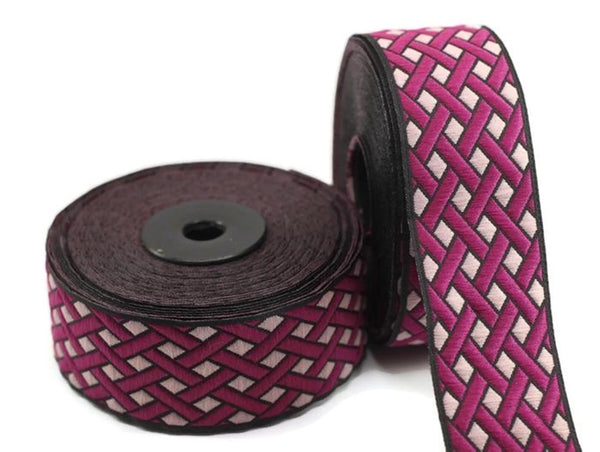 25 mm Node motive Claret jacquard Ribbons (0.98 inche), Jacquard ribbon, jacquard trim, craft supplies, collar supply, jacquard ribbon 25979
