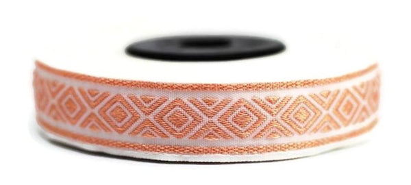 15 mm Light Orange  mosaic emboried Jacquard ribbon (0.59 inches), Decorative Craft Ribbon, Sewing, Jacquard ribbon, Trim, ribbons, 15111
