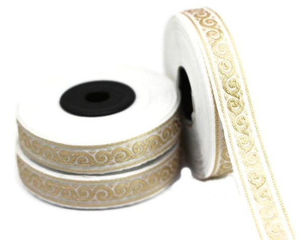 16 mm Beige snail emboried Jacquard ribbons (0.62 inches), Decorative Craft Ribbon, Sewing, Jacquard trim, woven ribbons