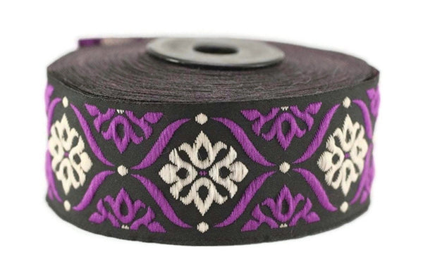 25 mm Cream/Lilac Mediterranean Ribbon (0.98 inches), Jacquard ribbon,  jacquard trim, fabric wide trims, craft supplies, trim, 25973