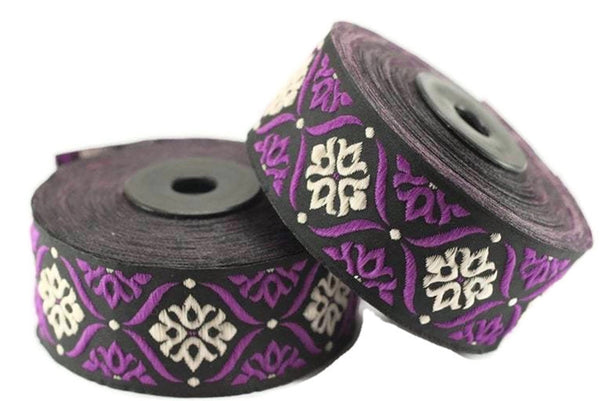 25 mm Cream/Lilac Mediterranean Ribbon (0.98 inches), Jacquard ribbon,  jacquard trim, fabric wide trims, craft supplies, trim, 25973