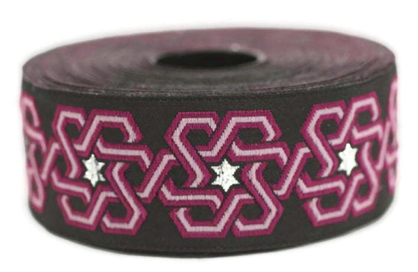 35 mm Star motive Pink jacquard ribbons (1.37 inches) jacquard trim, fabric trim, craft supplies, collar supply, jacquard border, 35974