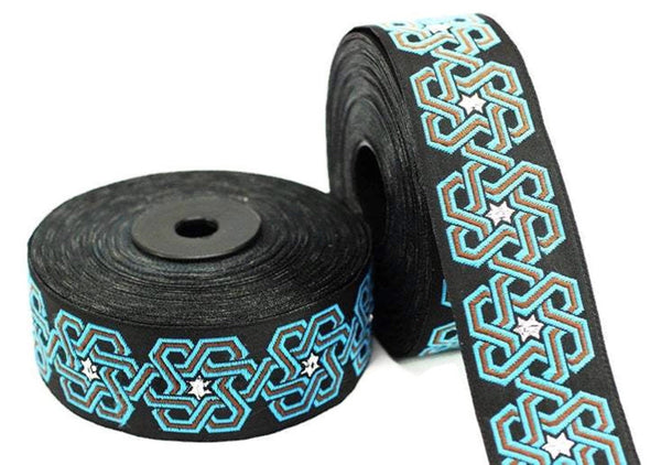 35 mm Stars motive Blue jacquard Ribbons (1.37 inches), ribbon trim,  jacquard trim, craft supplies, collar supply, ribbon, 35974