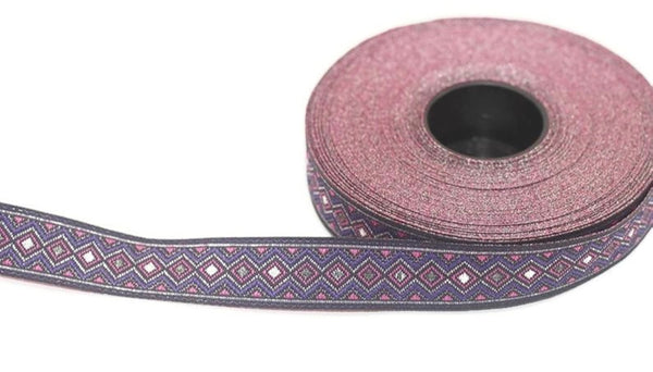 15 mm Pink&Purple Triangle Motive Jacquard ribbon, (0.59 inches), jacquard ribbon, triangle ribbon, french ribbon, Jacquard trim, 15810