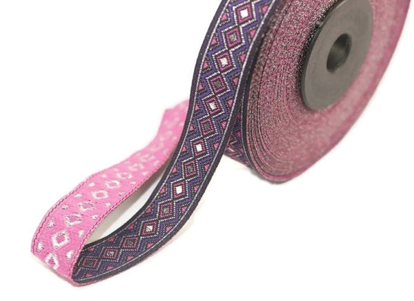 15 mm Pink&Purple Triangle Motive Jacquard ribbon, (0.59 inches), jacquard ribbon, triangle ribbon, french ribbon, Jacquard trim, 15810