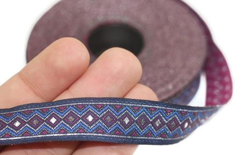 15 mm Blue&Purple Triangle Motive Jacquard ribbon, (0.59 inches), jacquard ribbon, triangle ribbon, french ribbon, Jacquard trim, 15810