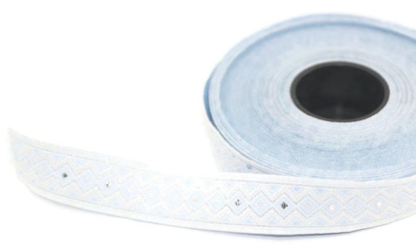 15 mm Ice Blue&Silver Triangle Motive Jacquard ribbon, (0.59 inches), jacquard ribbon, triangle ribbon, french ribbon, Jacquard trim, 15810