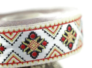 35 mm Red/White Geometric ribbon, Jacquard ribbon (1.37 inches), Decorative Craft Ribbon, Sewing trim, woven trim, embroidered ribbon, 35943