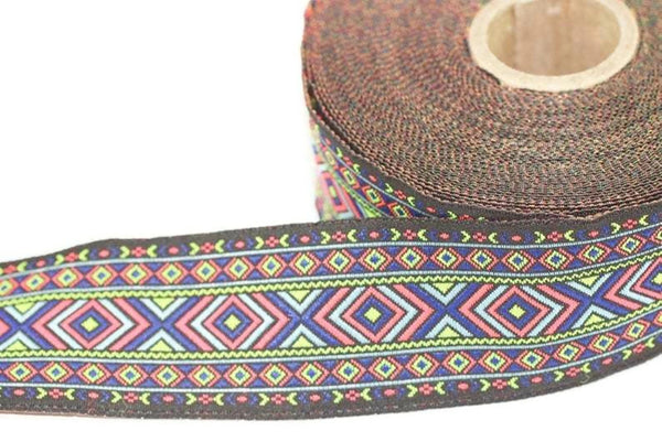 35 mm Neon Green African Motif Ribbon (1.37 inches), Vintage Jacquard, African Pattern Ribbon, Sewing Trim, Large ribbon, 35995