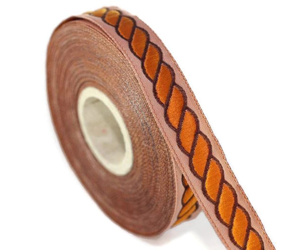 14 mm Orange spiral Jacquard trim (0.55 inches), Decorative Craft Ribbon, Sewing, Jacquard ribbon, Trim, woven ribbons, collor supply, 14511