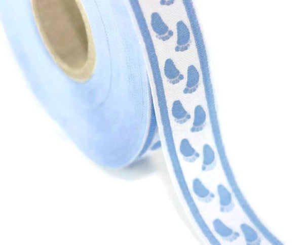 16 mm Blue baby feet Jacquard ribbons 0.62 inches, baby feet Style Jacquard trim, Baby Shower Ribbon