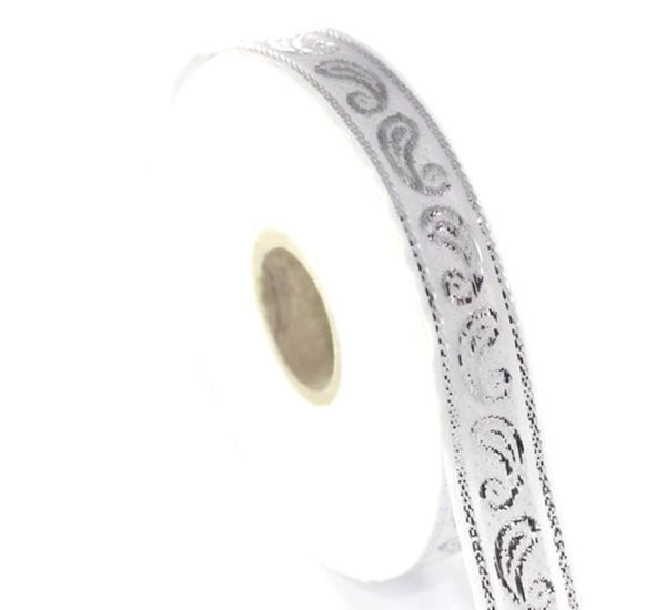 15 mm White&Silver drop emboried Jacquard ribbons (0.59 inches, Jacquard trim, Sewing trim, Jacquard ribbons, collars supply