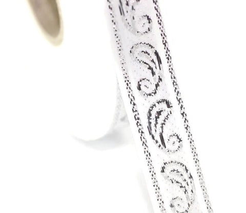 15 mm White&Silver drop emboried Jacquard ribbons (0.59 inches, Jacquard trim, Sewing trim, Jacquard ribbons, collars supply
