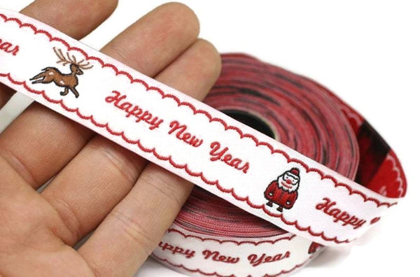 16 mm Happ New Year Embroidered ribbon (0.62 inches),  Vintage Jacquard, Christmas ribbon, New Year Trim, Woven ribbons