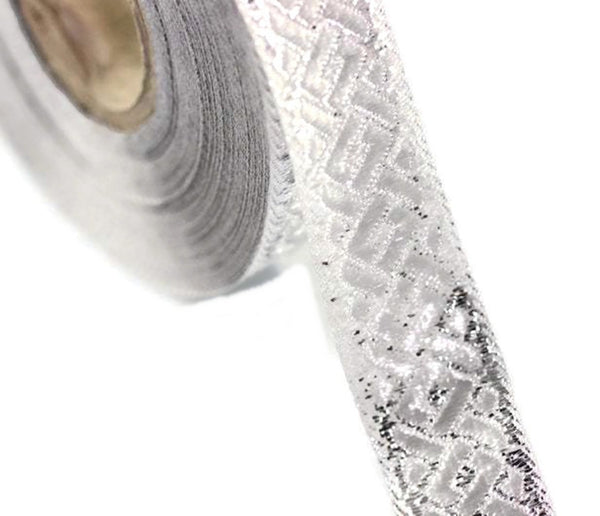 16 mm Grey&Silver Jacquard ribbons (0.62 inches, spiral Style Jacquard trim, Sewing, embroided trim, woven ribbons, collars supply