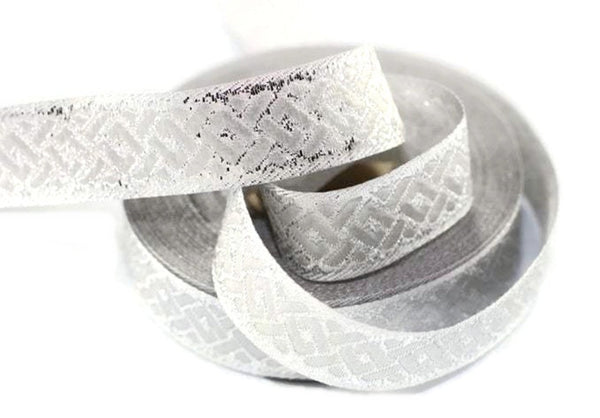 16 mm Grey&Silver Jacquard ribbons (0.62 inches, spiral Style Jacquard trim, Sewing, embroided trim, woven ribbons, collars supply