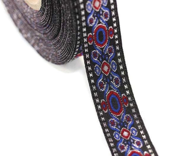 16 mm Dark Blue  Jacquard trims 0.62 inches,  medieval embroidered trim, medieval ribbon, woven ribbon, woven jacquard, sewing trim
