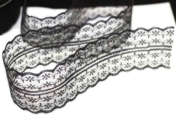 45 mm Black Lace trim, Seam(1.77 inches) Binding hem tape chantilly lace trim for bridal, baby, lingerie, hair accessories