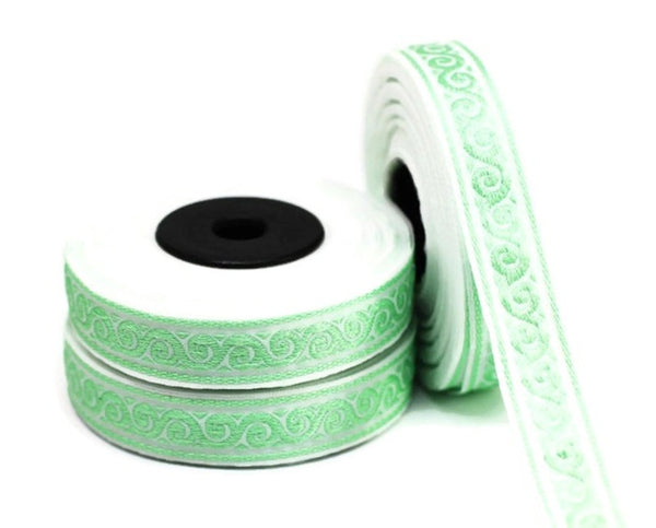 16 mm Green snail emboried Jacquard ribbons (0.62 inches), Decorative Craft Ribbon, Sewing, Jacquard trim, woven ribbons