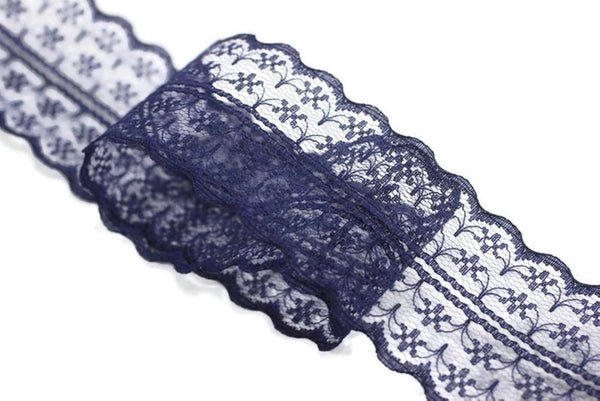 45 mm Navy blue Lace trim, Seam(1.77 inches) Binding hem tape chantilly lace trim for bridal, baby, lingerie, hair accessories  -