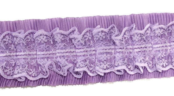 52 mm Lilac Pleated Ruffle with layer , Pleated Ruffle Lace, Lettuce Edge Trim, embroidered lace fabric , 2.05 inches lace trim