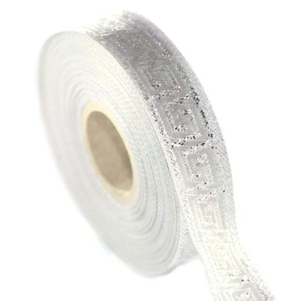 16 mm Grey&Silver Jacquard ribbons (0.62 inches, Greek key Jacquard trim, Sewing trim, Jacquard ribbons, woven ribbons, dog collars, 16062