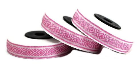 15 mm Pink mosaic emboried Jacquard ribbon (0.59 inches), Decorative Craft Ribbon, Sewing, Jacquard ribbon, Trim, ribbons, 15111