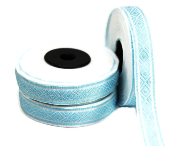 15 mm Light Blue mosaic emboried Jacquard ribbons, Decorative Craft Ribbon, Sewing, Jacquard trim, ribbons, 15111