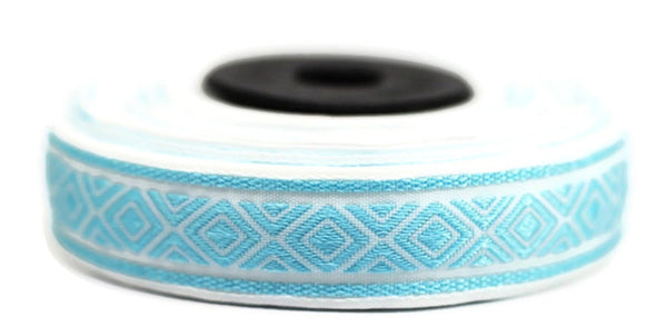 15 mm Light Blue mosaic emboried Jacquard ribbons, Decorative Craft Ribbon, Sewing, Jacquard trim, ribbons, 15111