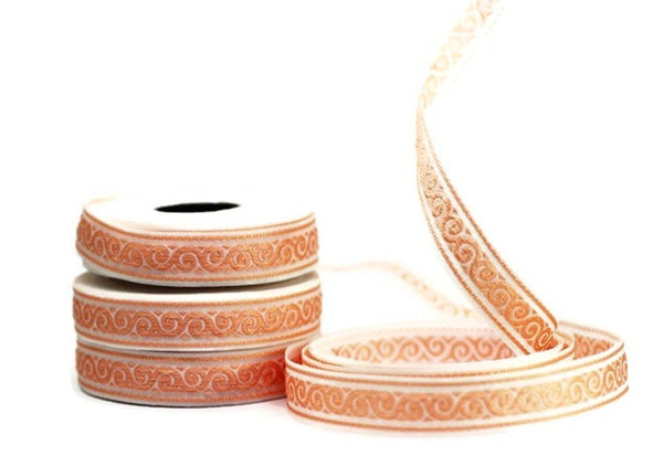 16 mm Light orange snail emboried Jacquard ribbon (0.62 inches), Decorative Craft Ribbon, Sewing, Jacquard ribbon, Trim, woven ribbons