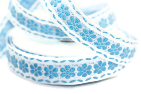 16 mm Blue Floral emboried Jacquard ribbon (0.62 inches, Decorative Craft Ribbon, Sewing, Jacquard trim, Trim, ribbons, Flarol ribbon, FLW