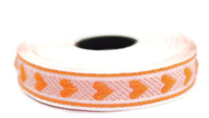 16 mm Neon Orange Heart emboried Jacquard ribbon (0.62 inches, Decorative Craft Ribbon, Sewing, Jacquard ribbon, Trim, Heart ribbons, HRT