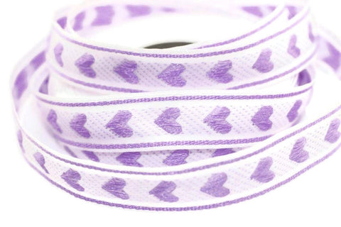 16 mm Purple Heart emboried Jacquard trim (0.62 inches, Decorative Craft Ribbon, Sewing, Jacquard ribbons, Trim, ribbons, Heart ribbon, HRT