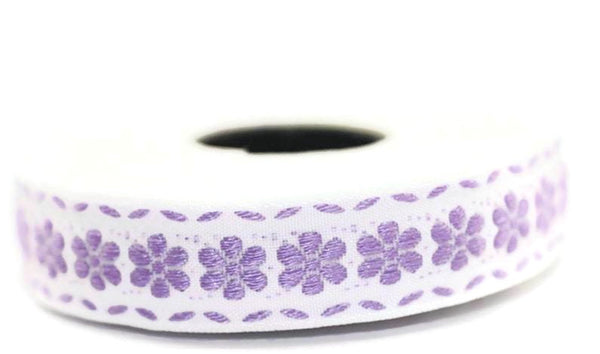 16 mm Purple Floral emboried Jacquard ribbon (0.62 inches, Decorative Craft Ribbon, Sewing, Jacquard trim, Trim, ribbons, Flarol ribbon, FLW