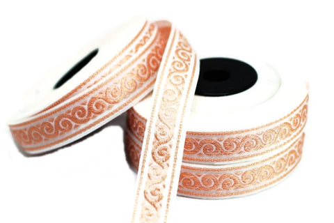 16 mm Light orange snail emboried Jacquard ribbon (0.62 inches), Decorative Craft Ribbon, Sewing, Jacquard ribbon, Trim, woven ribbons